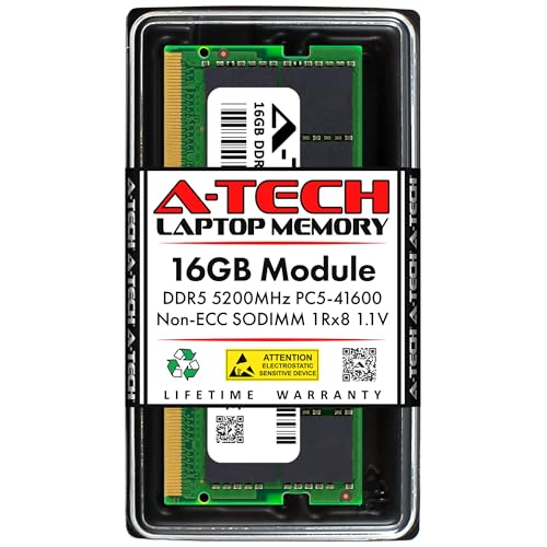 Image of A-Tech 16GB DDR5 5200MHz PC5-41600 CL42 SODIMM 1Rx8 Single Rank 1.1V Non-ECC Unbuffered SO-DIMM 262-Pin Laptop Computer RAM Memory Upgrade Module