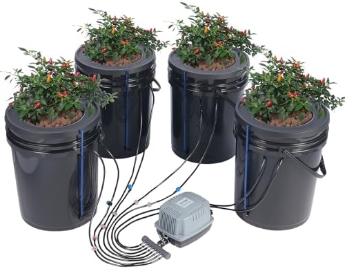 VEVOR DWC Hydroponics Grow System, Hydroponic Growing System with Top Drip Kit, Deep Water Culture 5-Gallon 4 Buckets, with Air Pump, Air Stones and Water Level Device for Leafy Vegetables