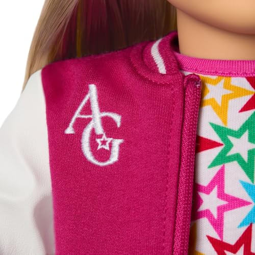 Image of American Girl Truly Me 18-inch Doll #100 with Dark-Blue Eyes, Straight Layered Blonde Hair, Light-to-Medium Skin + AG Star Squad Mini Backpack & Accessories, for Ages 6+ Bundle