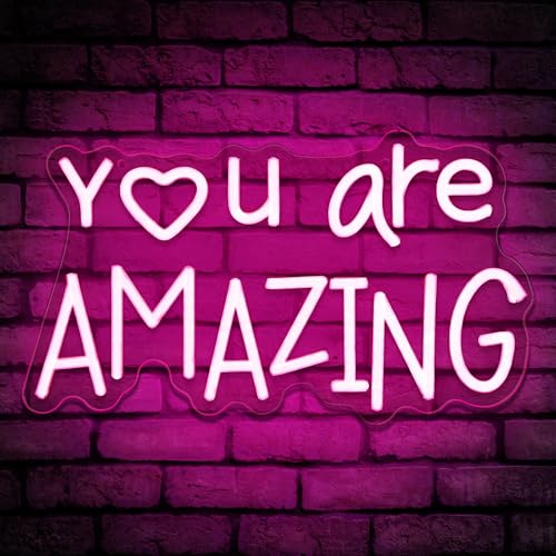 Image of Retisee Pink You Are Amazing LED Neon Light Sign Dimmable for Girls Room Bedroom Bar Pub Club Decoration Hanging Pink LED Light for Party Birthday Wedding Women 15 x 8.6 Inch