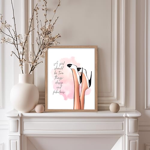 Image of Poster Master Classy And Fabulous Poster - Fashion Print - Positive Quote Art - Trendy Art - Modern Art - Gift for Women & Fashionista - Wall Decor for Bedroom or Girl's Room, 8x10 Beige Framed