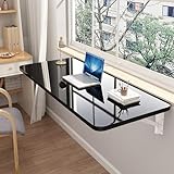 SKVSKV Wall Mounted Folding Table,Floating Desk for Wall,Hanging Fold Down Table for Home Laundry Room,Office Computer Workstation,Study Work Bench, Kitchen Dining (Black 27.6×15.7inch