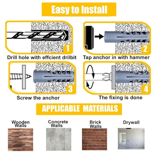 Image of Hiplasst Nylon Wall Plugs Combo Pack of 400pcs (25mm, 32mm, 38mm, 50mm) - Heavy Duty Rawl Plugs for Wall Fixing, Drilling & Anchoring | Anti-Slip Design | 100 Pcs Each Size (400)