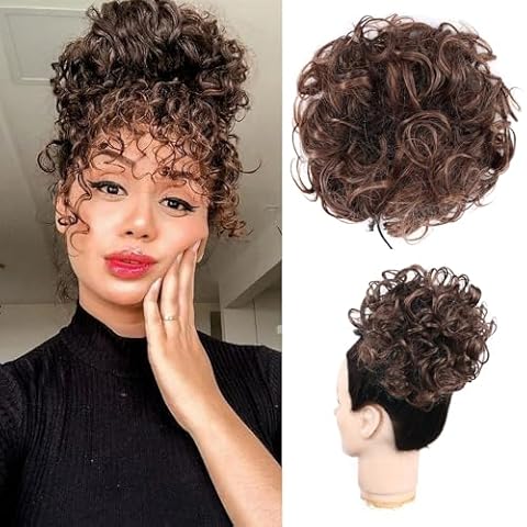 HOSYTIS Messy Bun Hair Pieces for Women, Curly Bun Hairpieces Wavy Curly Short Synthetic Messy Bun Scrunchie Hair Elastic Drawstring Loose Ponytail Extension for Women Daily Use Cover