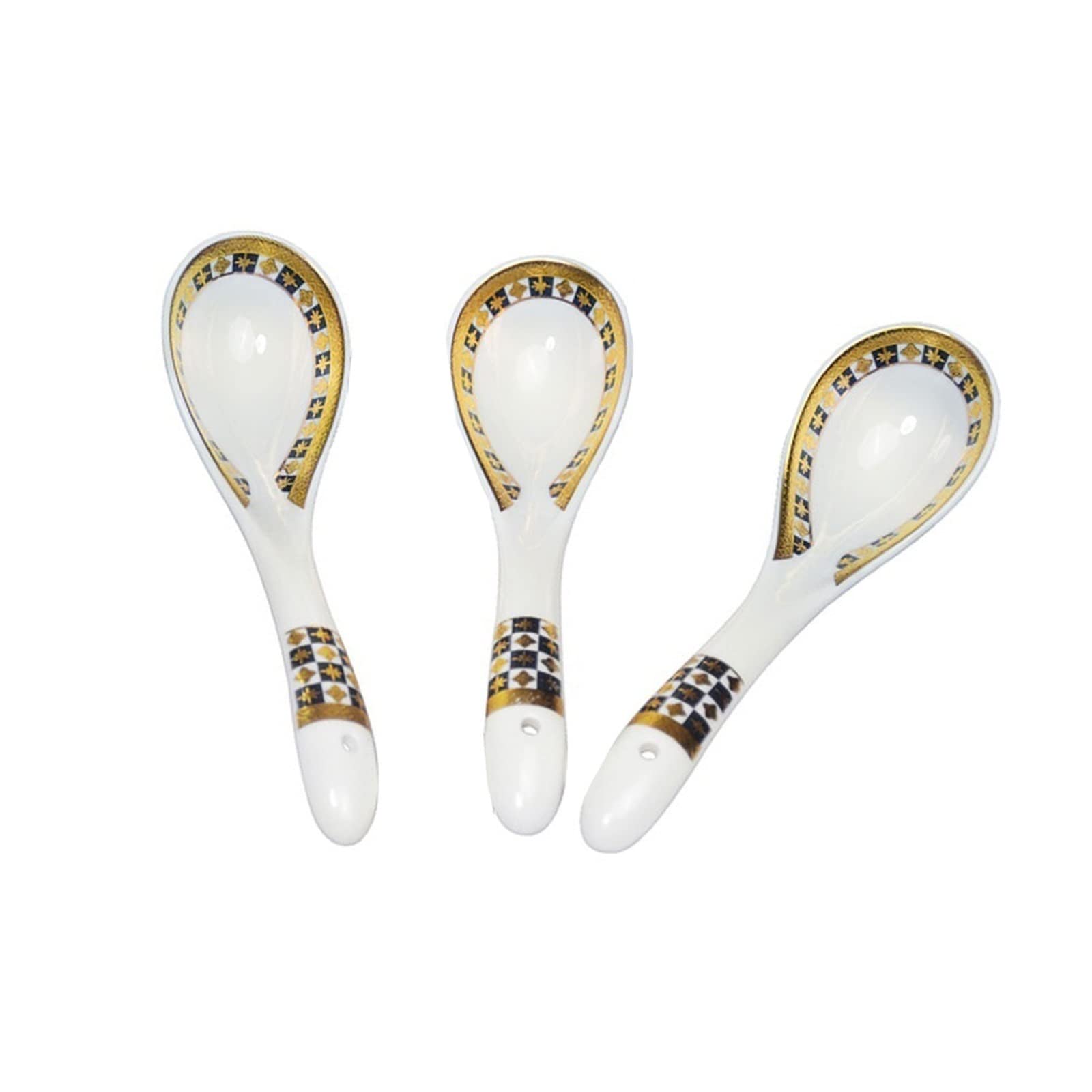 Cucharas de Postre Cucharas de Postre Cuchara de Sopa asiática 3 Piezas Cuchara de Sopa China Tangshan Porcelana Estilo Europeo Relieve Oro Hueso China Vajilla Cucharillas Cafe(A)