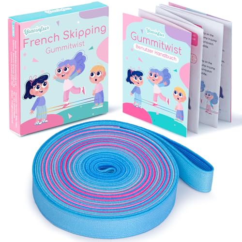 Yeavinfser Chinese Jump Rope - 4m Long Rainbow Elastic Rope with Instruction 1.5cm Wide French Skipping Fun Sports Toy for Kids Indoor&Outdoor Jumpsies Games Ideal Birthday Easter Gift