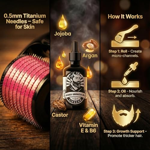Image of XIKEZAN Men's Beard oil for men & Hair Growth -30ml | All Natural Formula for a Fuller | Healthier Beard and Hair - Softens, Strengthens | Promotes Growth (30ml) (Beard Oil with Roller)