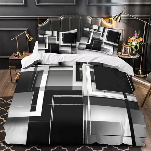 Housse de couette microfibre carrés abstraits design géométrique moderne luxe 140x200cm