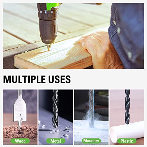 Image of Greenworks 60 Piece Black Oxide Drilling and Driving Bit Set with Modular Case for Wood, Metal, Plastic, and Masonry,3X Longer Life,135 Split Point,Precision-Milled