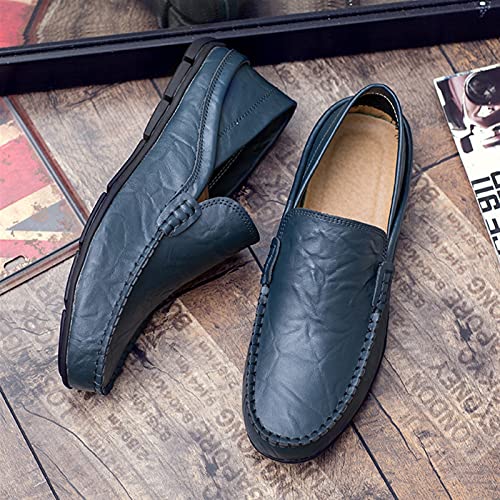 Mens Loafers Genuine Leather Round Toe Stitching Details Lightweight Comfortable Flexible Classic Slip-ons(Blue,10 M US)2
