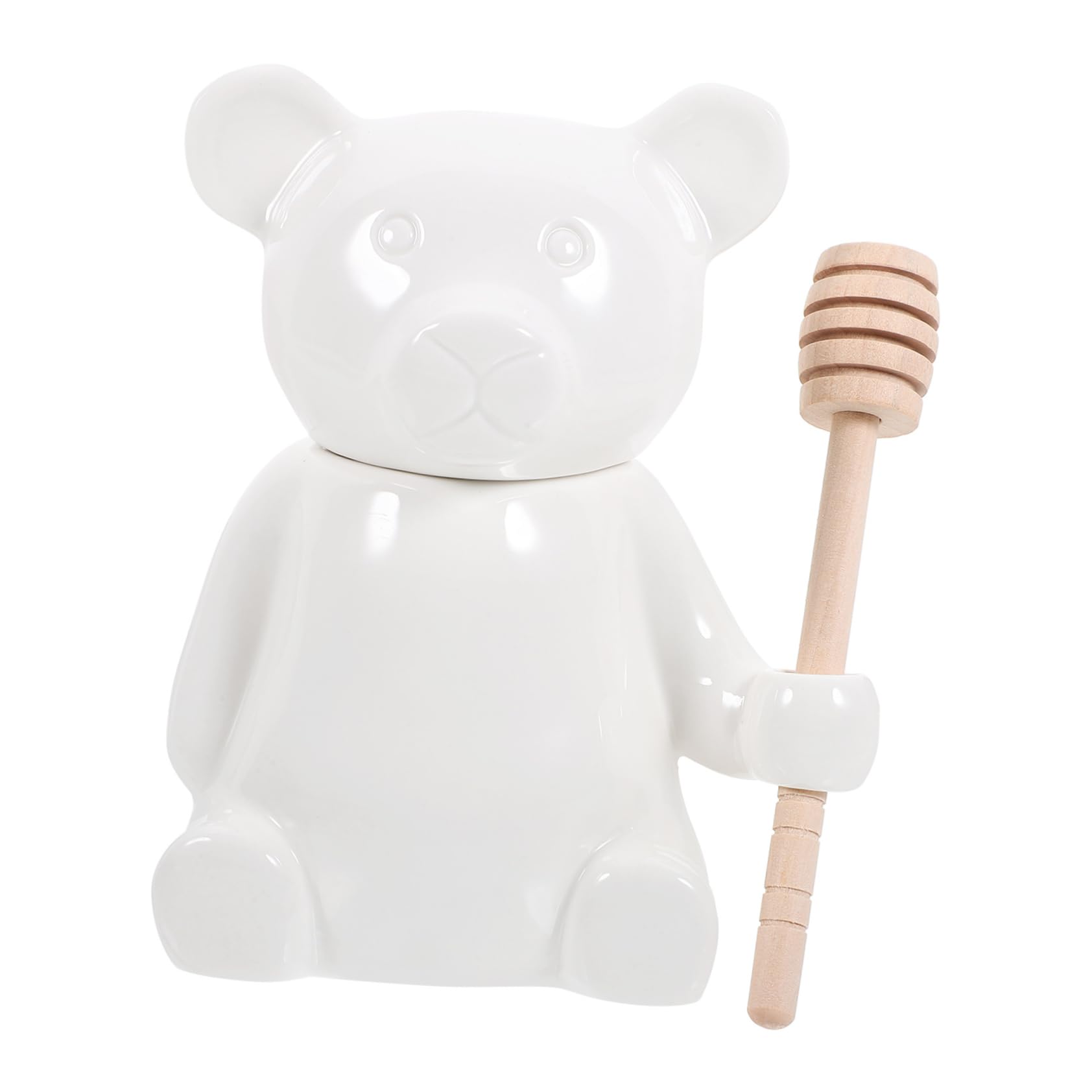 HAKIDZEL 1Set Ceramic Bear with Dipper Stick Cartoon Honey Storage Container Ceramic Honey Holder for Syrup for Kitchen Decor