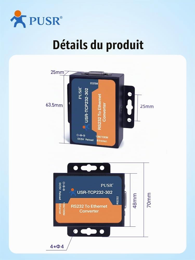 TCP232-302 TCP IP soutenir DNS DHCP Passerelle Modbus serveur de périphériques série convertisseur rs232 vers ethernet