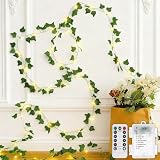 SFNDOU Vine with Fairy Lights Battery Operated, 33Ft 100 LED Ivy String Lights with Remote, Leaf Lights for Bedroom Room Wall Garden Party Wedding Decor (Warm White)