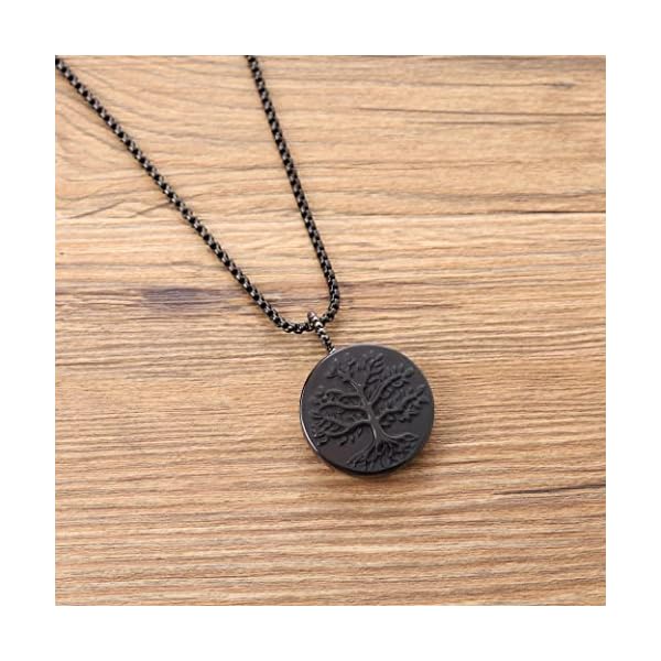 COAI Tree of Life Healing Crystal Black Obsidian Necklace Stainless Steel Box Chain 60cm - Image 5