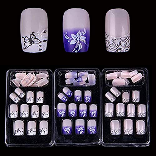 TAKIYA 72pcs Mixed Assorted Style Full Cover Acrylic False Artificial Nail Tips (3 Boxes，Not Includes Glue)