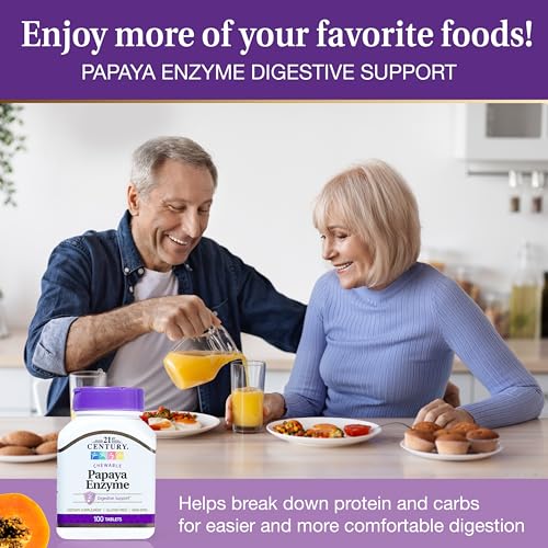 21st Century Papaya Enzyme Chewable (100 Count), Papaya & Pineapple Digestive Enzymes for Gut Health, Tropical Flavor, Non-GMO, Gluten-Free, No Added Salt, Artificial Flavors - Thumbnail 3