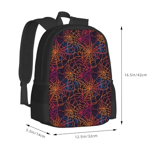 Colorful Neon Spider Web Halloween Backbags Large Adjustable Backpack Lightweight Daypack for Men Women 16.5 Inches3