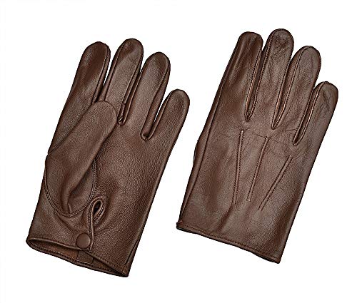 Men's Dress Leather Gloves (Brown, Lareg)