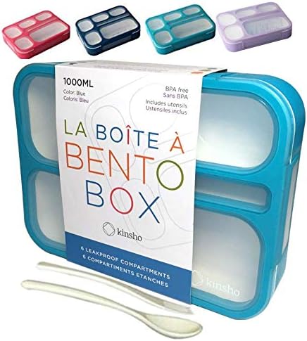 Lunch Box Bento Box | Lunch-Boxes for Kids Adults Boys or Girls with Compartments | Containers with Snack Dividers for Children for School | BPA Free Plastic | Navy Blue Set with Fork Spoon