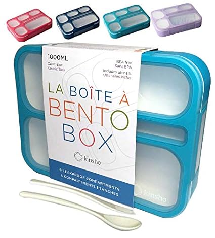 Bento Lunch-Box for Kids Boys Girls. 6 Compartment Lunchbox. Leak-Proof School Bentobox or Meal Prep Portion Container Lunch-Boxes for Adults. BPA-Free Microwave Safe. Blue