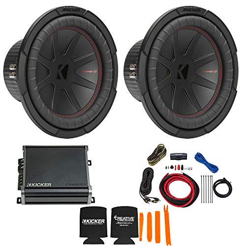 Kicker 10 Inch Comp R Woofer Includes Two 48CWR102 Package with 46CXA8001 Amplifier and Wire kit