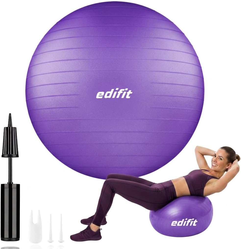 Pelota Pilates azul para ejercicio en casa con bomba