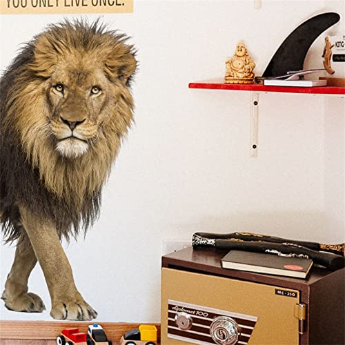 Lion Wall Sticker, 3D Jungle Wildlife Sticker Removable Wall Sticker Self Adhesive Ferocious Lion Mural Decorative Children's Nursery Living Room Bedroom Art Wall Sticker (Yellow) #TOP5
