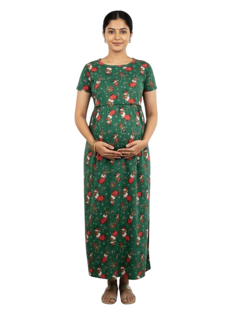 Women Zipless Maternity Feeding Maxi | Lounge wear|zipless Feeding Nightdress| Nursing Maxi Dress| Feeding Cotton Nighty| Pre & Post pragnancy Dress-image-27