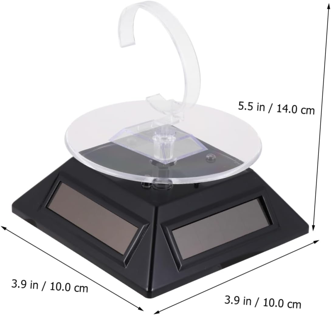 1pc Solar Rotating Display Stand Led Light for Jewelry Watches and Mobile Phones Compact Solar-powered Turntable Holder Black