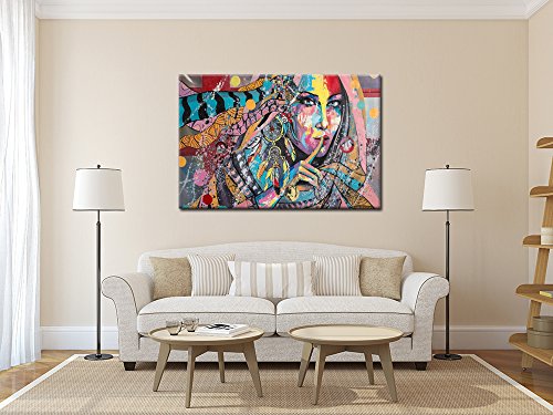 Ihappywall Native American Indians Girl Feathered Canvas Wall Art Painting Home Decorations Stretched And Framed Ready To Hang 24X36Inch #TOP3