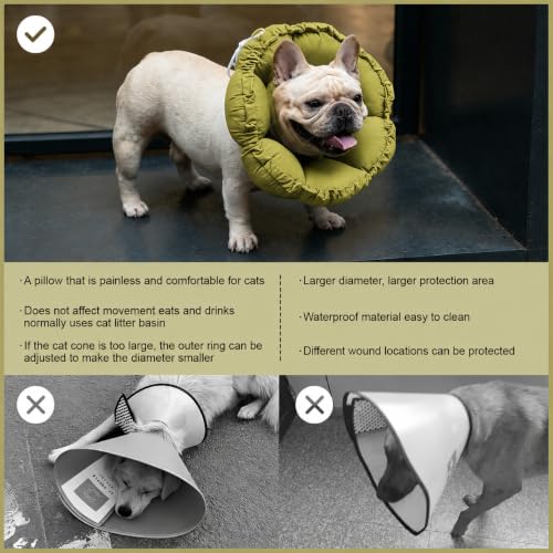 Image of H HIDREAM Dog Cone Collar Stress-Free Recovery Cone Alternative: Adjustable Depth & Diameter for Wide-Neck Dogs (Pugs, Bulldogs, Bullies) Green Flower XL-B