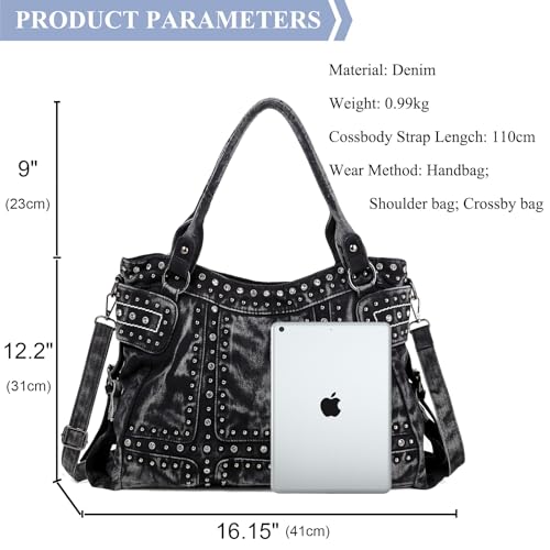 Image of Designer Denim Handbags for Women Hobo Tote Bag Crossbody Denim Purses Blue Jean Shoulder Bag