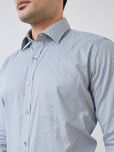 Image of Raymond Men Regular Fit Structure Pattern Pure Cotton Semi Cutaway Collar Full Sleeve Formal Shirt