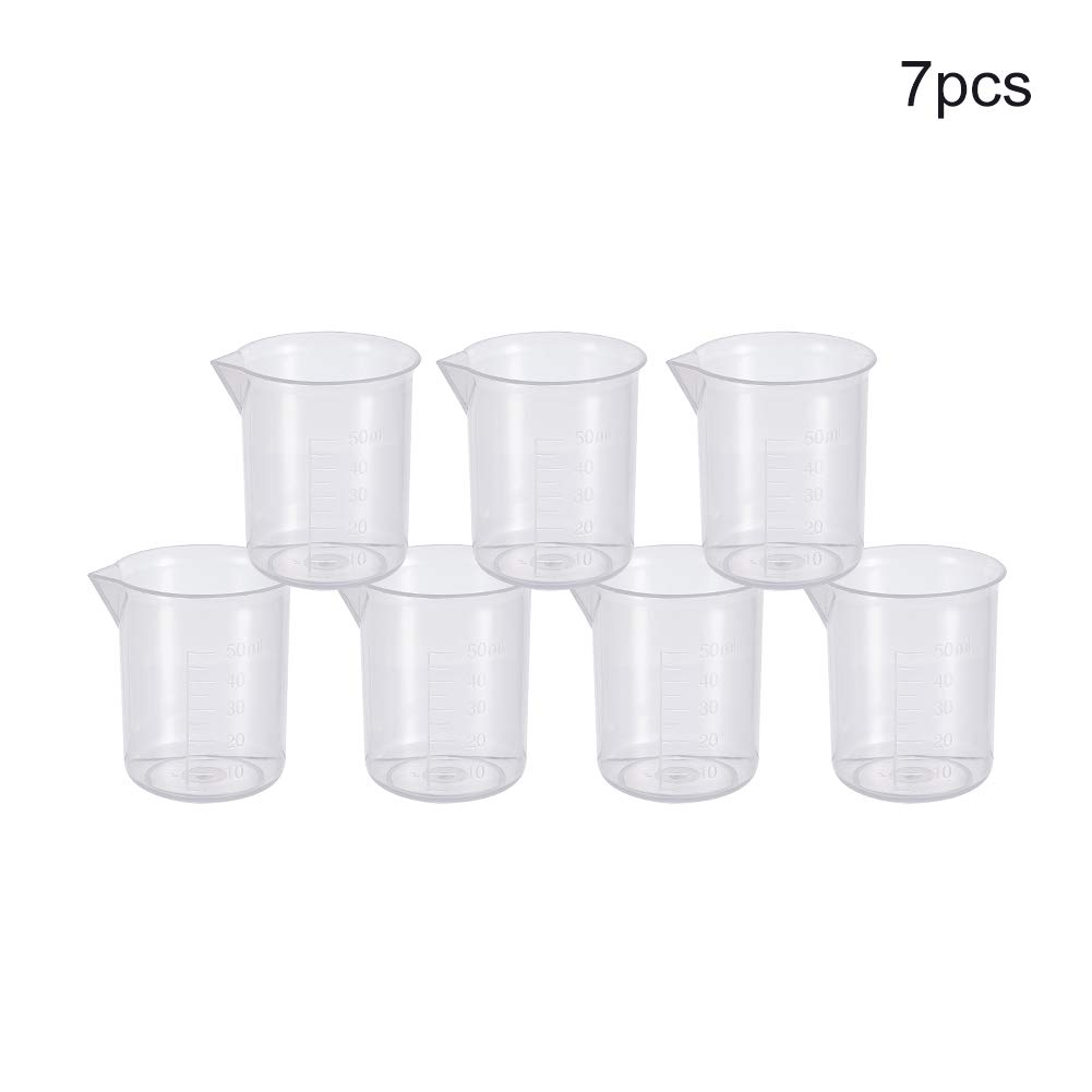 Othmro Measuring Cup 50ml PP Plastic Graduated Beaker Transparent for Lab Kitchen Liquids 7pcs
