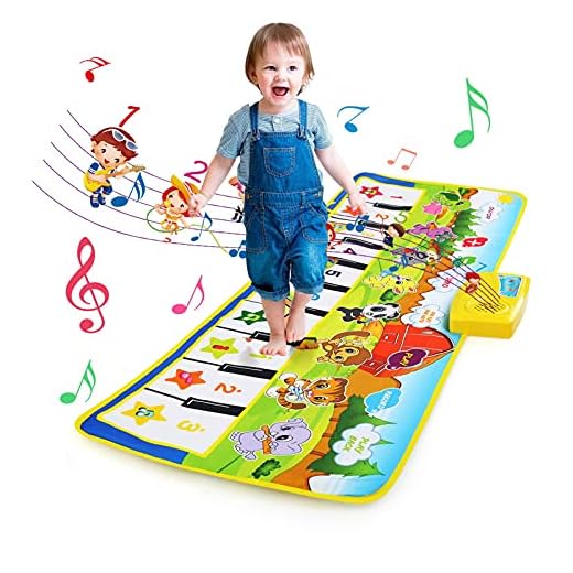 NEWSTYLE Pianomatta musikmatta dansmatta barn, piano matta tangentbord lekmatta med 8 instrument och 10 knappar för barnleksaker, babyleksaker, pedagogisk leksak, småbarnsleksak