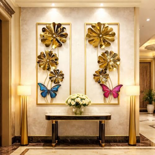 Image of Framing Hub Iron Handcrafted Leaf Metal Wall Art | Multicolor Abstract Large Wall Frame Decor for Living Room, Bedroom, Drawing Room Home Decoration (Size 12x34 Inch)