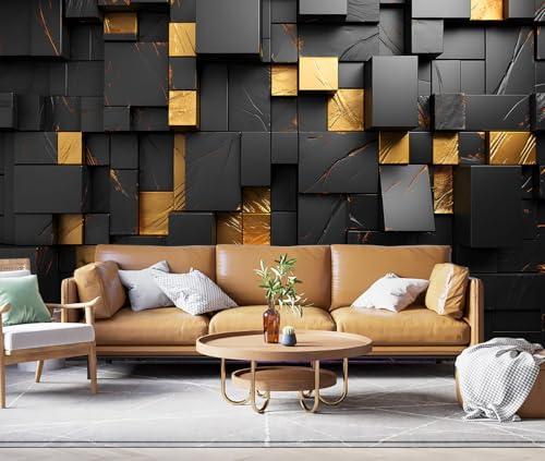 TUNDJ Black Gold Abstract Geometric Wallpaper Mural for Bedroom 91"x60" by TUNDJ - Used condition - Image 2