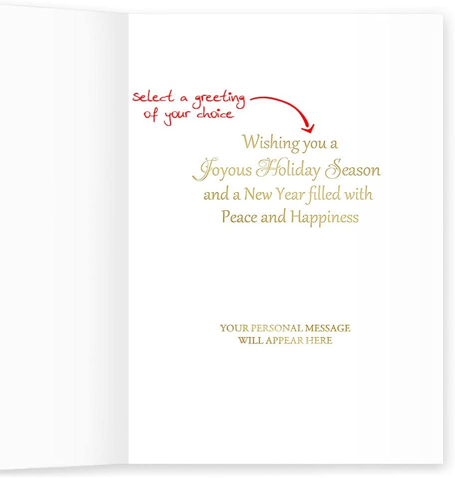 The Gallery Collection, 25 Personalized Christmas Cards with Foil-Lined Envelopes (Good Health and Cheer), For Business or Consumer