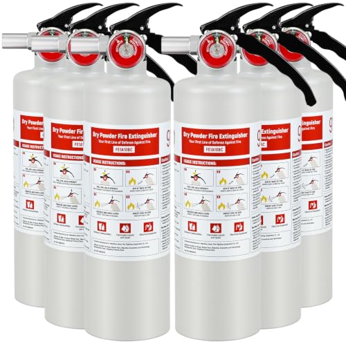 Image of 6 Pack ABC Fire Extinguishers with Mount, 2.5lb 1A:10B:C Rated for Home, Vehicle, Boat, Portable Dry Chemical Fire Extinguisher with Quick-Release Handle (Beige)