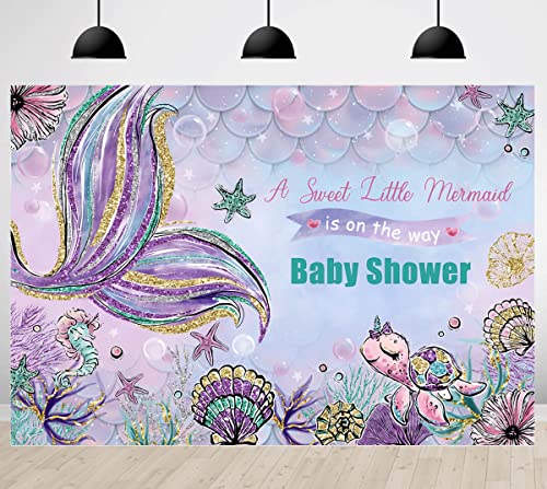 Mermaid Baby Shower Backdrop for Girls Summer Under The Sea Little Princess Party Photoshoot Coral Shells Turtles Shower