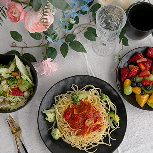 Vicrays Ceramic Dinner Plates Set, 10.5 Inch, Set Of 6, Round, Microwave, Oven, Dishwasher Safe, Scratch Resistant, Porcelain Fluted Suitable For Steak, Pasta, Pizza, Home, Party, Restaurant (Black) #TOP6