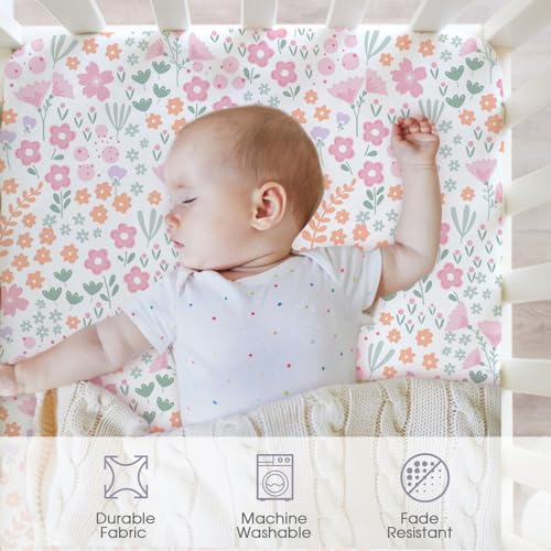 Lot de 4 draps-housses en microfibre douce pour lit bébé fille, 60 x 120 x 15 cm, respirants et ajustés, motif papillon, floral, rose et mauve - 2