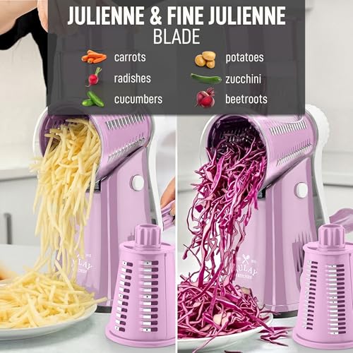 Image of Zulay Kitchen Rotary Cheese Grater 5 Blade Cheese Shredder - Manual Hand Crank Cheese Grater With Reinforced Suction & 5 Interchangeable Drums - Easy to Use, Vegetable Chopper Round Mandoline Slicer