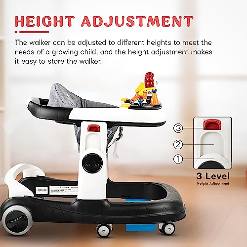Image of Baybee Astro 2 in 1 Baby Walker, Round Kids Walker for Baby, Walker with 3 Adjustable Height & Musical Toy Bar | Baby Push Walker, Activity Walker for Kids, Walker Baby 6-18 months Boys Girls (Black)