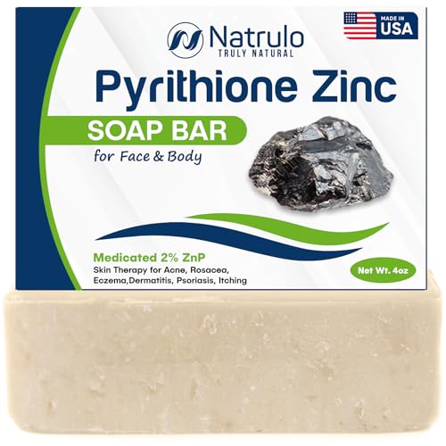 Pyrithione Zinc Soap Bar for Face & Body, 4oz | Medicated 2% ZnP Bar Soap Skin Therapy Cleanser for Acne, Rosacea, Eczema, Dermatitis, Psoriasis, Itching | Cleansing, Calming Facial Wash Made in USA