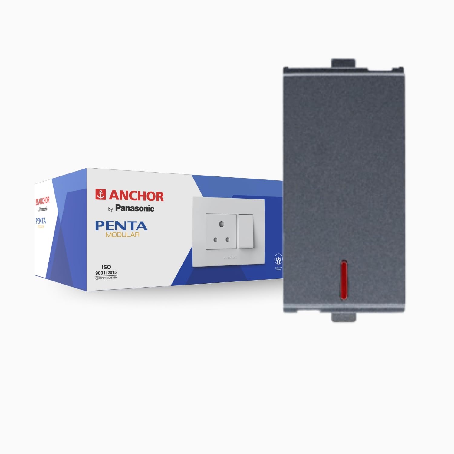 Anchor by Panasonic Penta Modular 16AX 1 Way Switch with Neon Indicator, 1 Module 1 Way Switch (Black, 65077B)