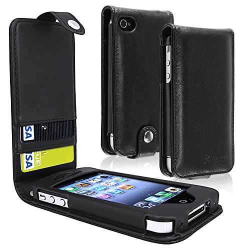 eForCity Leather Case with Card Holder for Apple iPhone 4/4S - Retail Packaging - Black