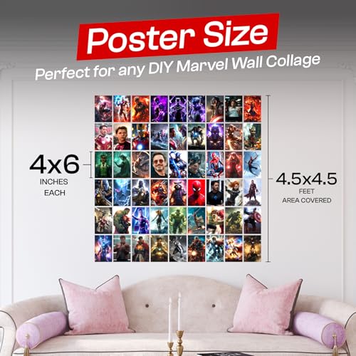 Image of Superhero Action Posters Set of 54 - 4x6 Inch Cinematic Wall Art Prints | Power Heroes, Sci-Fi Action Scenes & Aesthetic Room Decor Wall Collage Kit