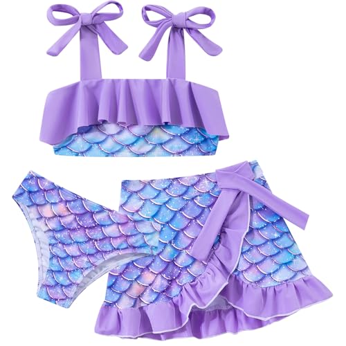 Image of ALISISTER Girls Swimsuit 3 Piece Bathing Suits Flounce Bikini Tankini Set Beach Swimwear with Cover Ups Skirt for 3-8 Years