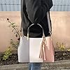 CRAZYCHIC - Sac à Main Femme Pompon Franges Multicolore - Cabas Fourre-Tout Cuir PU Porté Epaule Bandoulière - Plusieurs Compartiments Poches - Sac Ville Elégant Dame Fille Mode Tendance - Gris Rose #1